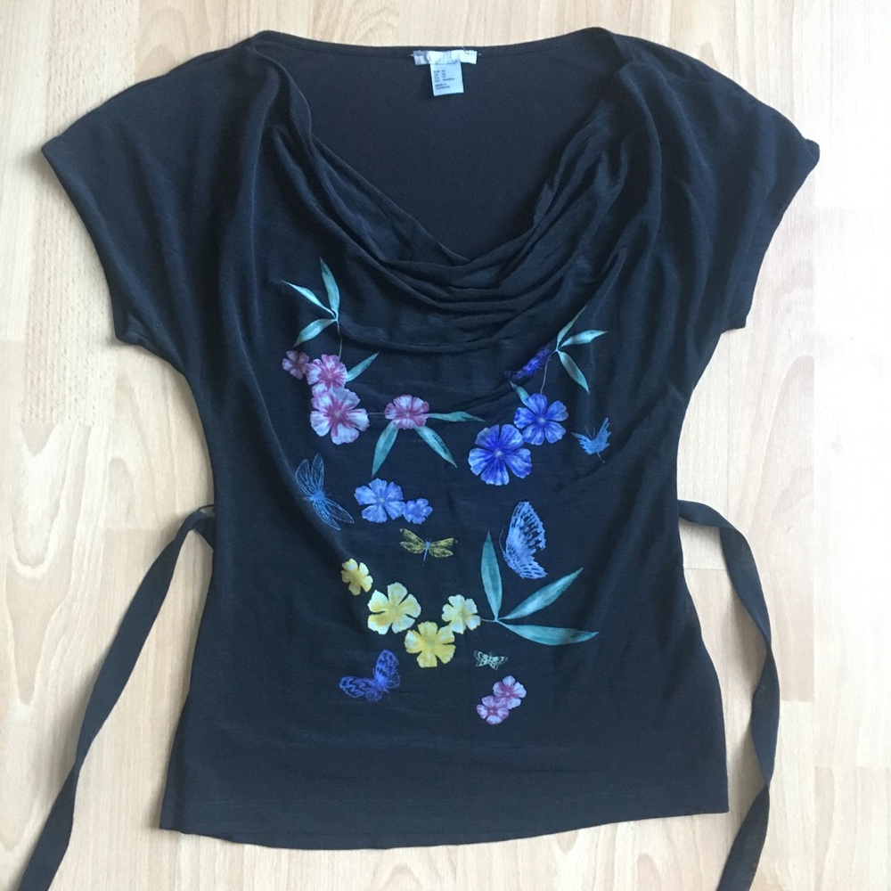 Floral and Butterfly Cowl Neck Top - Picture 2 of 8
